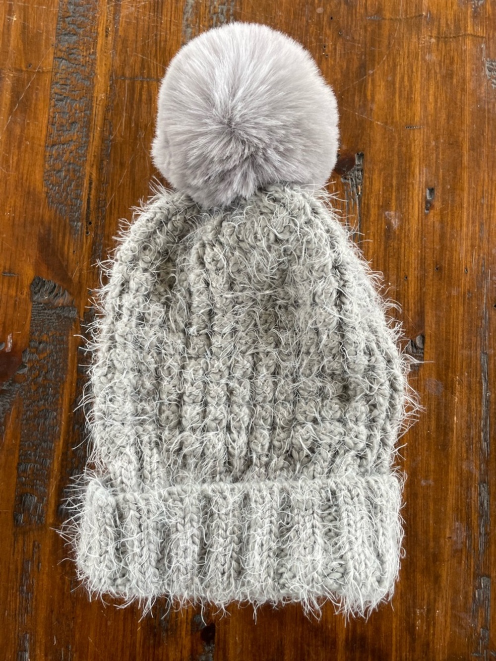 Joy Susan Fuzzy Ribbed Beanie - Light Gray